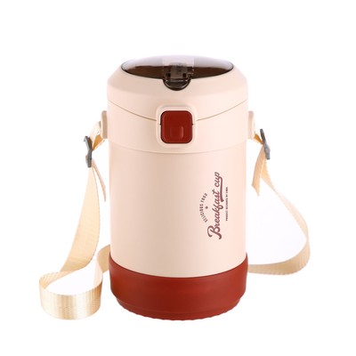 Термос для еды, 1.6 л, до 24 ч, 23×15 см, с широким горлом, 2 контейнера, нержавеющая сталь, бежевый, красный