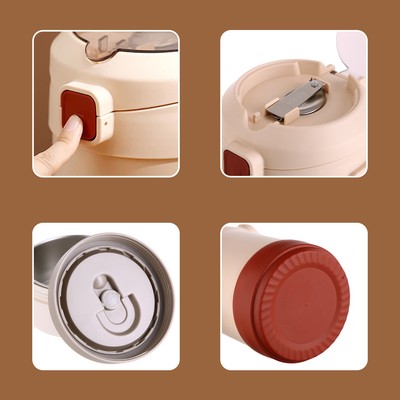 Термос для еды, 1.2 л, 27×15 см, 3 контейнера, складная ложка, нержавеющая сталь, бежевый, красный