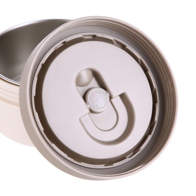 Термос для еды, 1.2 л, 27×15 см, 3 контейнера, складная ложка, нержавеющая сталь, бежевый, красный