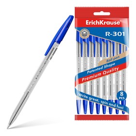 Набор ручек шариковых ErichKrause R-301 Classic Stick, 8 штук, узел 1.0 мм, цвет чернил синий