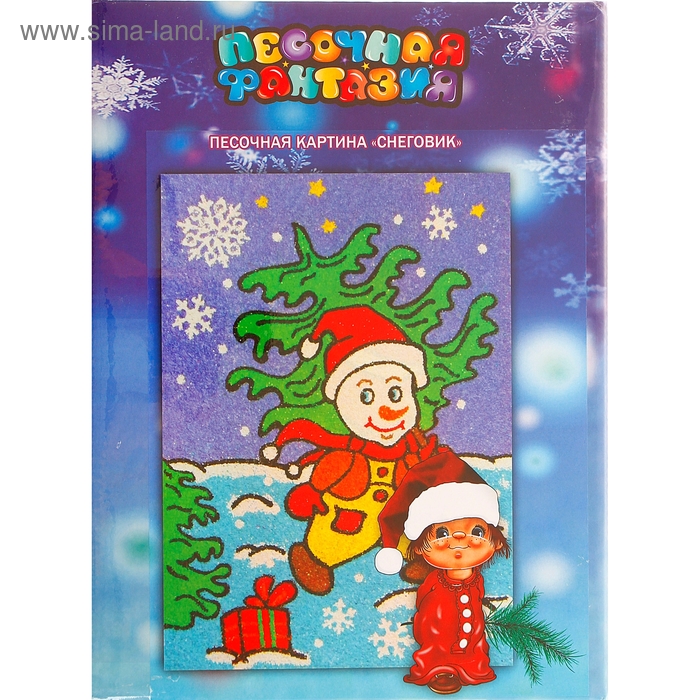 Набор для творчества: фреска из песка "Снеговик" А4 - Фото 1