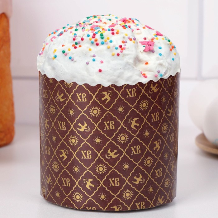 Форма для выпечки кулича бумажная Деко-про «ХВ», 9×9 см, одноразовая, коричневая - Фото 1