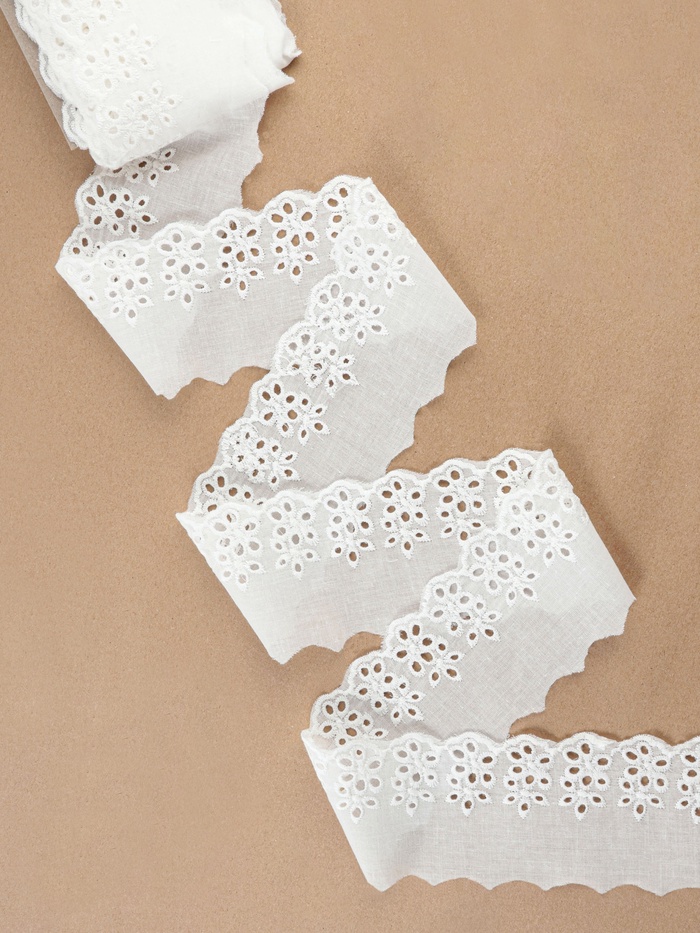 Кружево шитьё, 75 мм, 13.7±1 м, белое - Фото 1