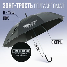 Зонт-трость полуавтомат «Тюмень горяча, как горячие источники», цвет черный, 8 спиц, R = 45 см Ош