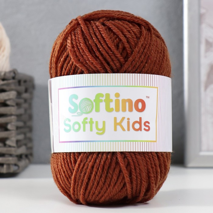 Пряжа для вязания спицами, крючком 100% акрил Softino Softy Kids, 90 м ±5 м, 50 г, горькая, шоколад - Фото 1