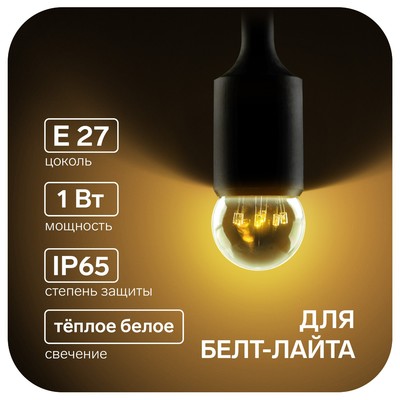 Лампа светодиодная, 6 LED, G45, Е27, 1 Вт, для белт-лайта, набор 10 шт., свечение тёплое белое