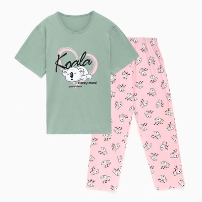 Пижама женская (футболка, брюки) Koala, размер 64, цвет зелёный, розовый