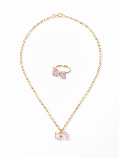 Набор детских украшений Выбражулька «Бантик», 2 предмета: кулон, кольцо, розовый