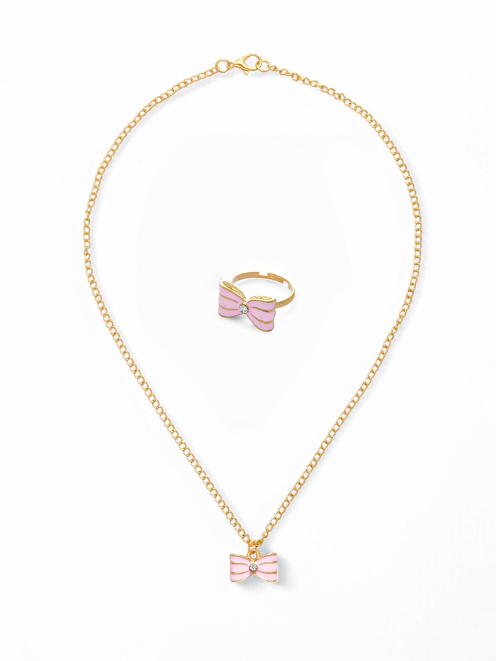 Набор детских украшений Выбражулька «Бантик», 2 предмета: кулон, кольцо, розовый