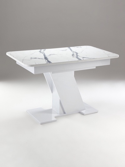 Стол кухонный раздвижной «Олимп», на одной ножке, 1240(1540)×750×760 мм, цвет белый глянец/белый мрамор