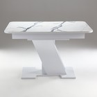 Стол кухонный на одной ножке раздвижной Олимп, 124(154)х75х76, Белый гл/Белый мрамор пластик - Фото 3
