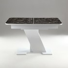 Стол обеденный на одной ножке раздвижной Олимп, 124(154)х75х76, Белый гл/Мрамор пластик - Фото 3
