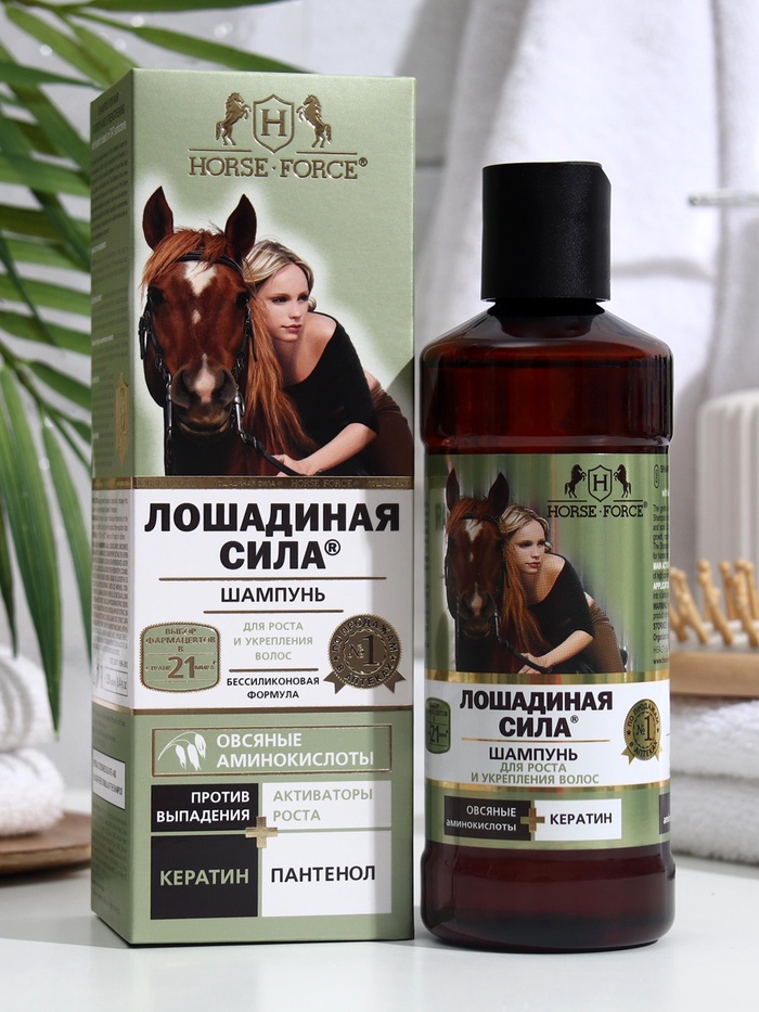 Шампунь Лошадиная сила для роста и укрепления волос с креатином на основе овсяных ПАВ, 250 мл - Фото 1