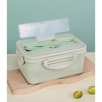 Ланч-бокс в школу TAKE IT EASY, 1 л, с приборами, 20×13×7 см, пшеничная солома, зелёный