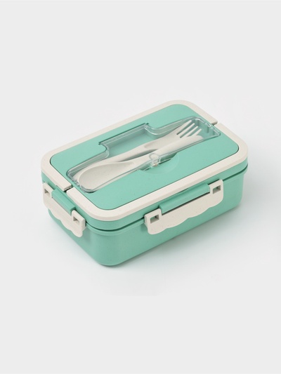 Ланч-бокс в школу TAKE IT EASY, 1 л, с приборами, 20×13×7 см, пшеничная солома, зелёный