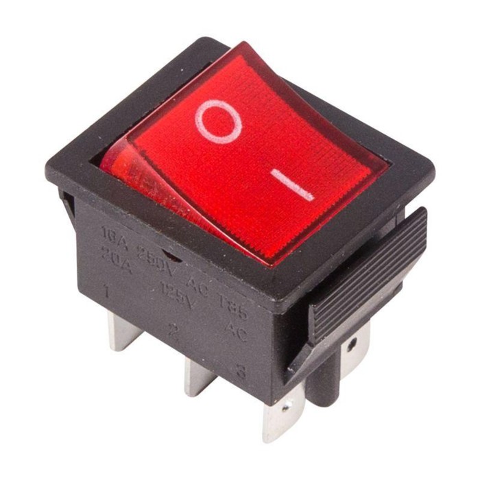 Клавишный выключатель Rexant 36-2350, 250 В, 15 А, ON-ON, 6с, красный, с подсветкой