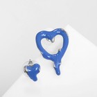 Серьги эмаль «Таяние» сердечки, цвет синий в серебре - фото 10368987