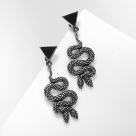 Серьги металл «Змеи» сиамские, цвет чёрный в чернёном серебре