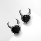 Серьги эмаль «Дьяволёнок» сердце, цвет чёрный в серебре - фото 320552880