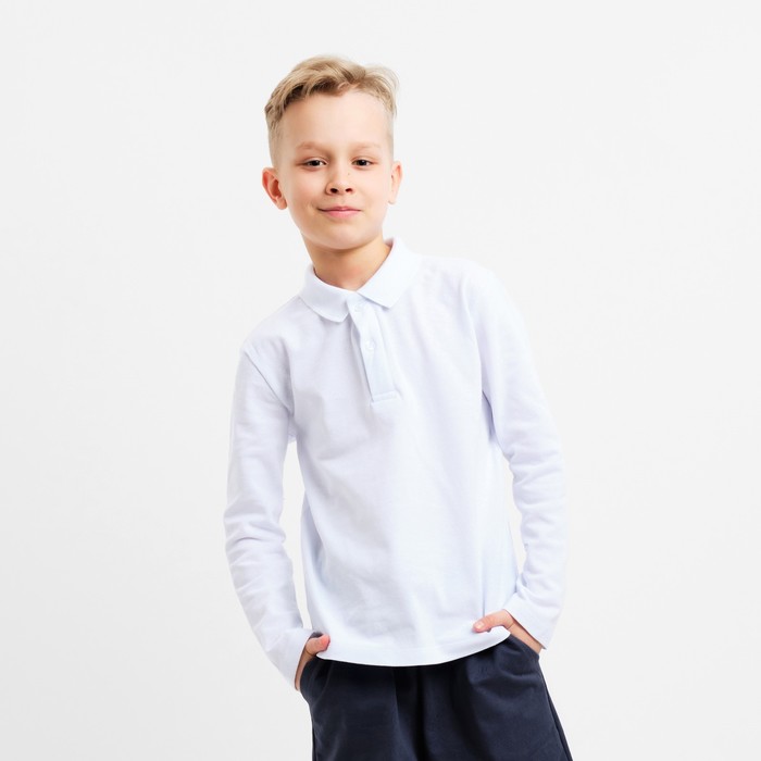 Джемпер поло для мальчика MINAKU: Basic Line KIDS, белый, рост 128 см
