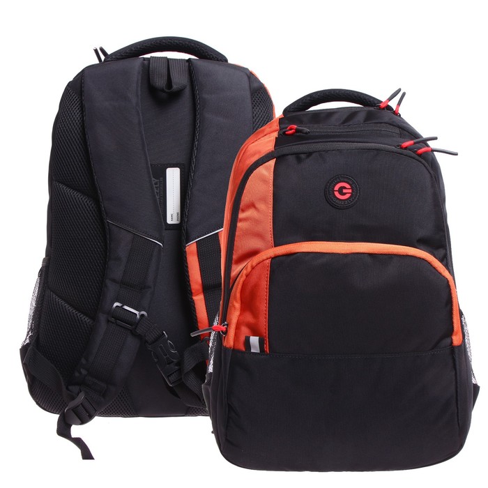 Рюкзак молодёжный 45 х 32 х 23 см, эргономичная спинка, отделение для ноутбука, Grizzly, чёрный/оранжевый RU-330-1_3 - Фото 1