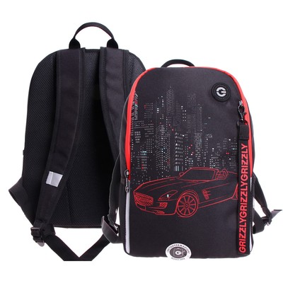 Рюкзак молодежный 38 х 29 х 16 см, эргономичная спинка, Grizzly 351, чёрный/красный RB-351-5_4
