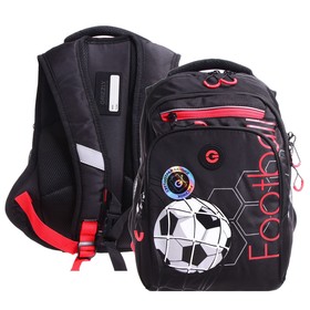 Рюкзак школьный, 38 х 26 х 20 см, Grizzly 350, эргономичная спинка, отделение для ноутбука, чёрный/красный RB-350-1_1
