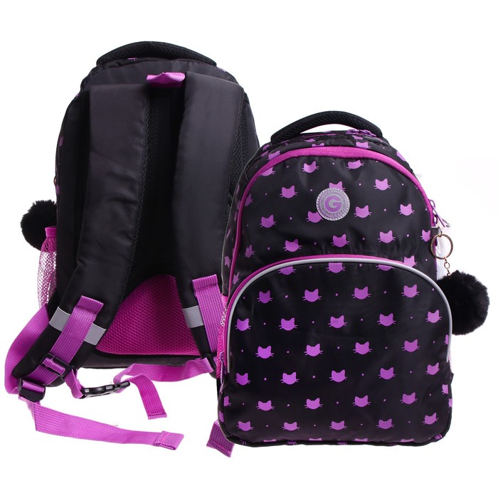 Рюкзак школьный, 40 х 27 х 20 см, Grizzly 360, эргономичная спинка, отделение для ноутбука, чёрный/сиреневый RG-360-5_3 - Фото 1