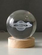 Световая фигурка стекло «Шар. Голограмма: Солнечная система», d=8 см, подставка дерево, USB, 8×8×9.5 см - фото 25274261