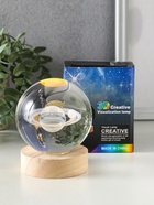 Световая фигурка стекло «Шар. Голограмма: Солнечная система», d=8 см, подставка дерево, USB, 8×8×9.5 см - фото 59349191