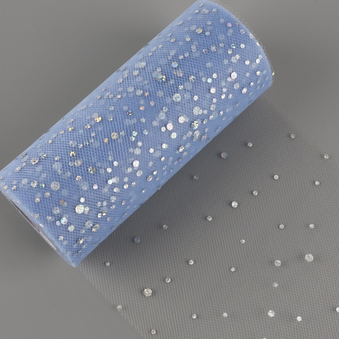 Фатин с блёстками, 15 см, 23±1 м, 11±1 г/м², голубой №21 - Фото 1