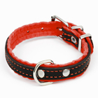 Ошейник кожаный с подкладом "Фетр", 1,6 см, ОШ 20-28 см, чёрный/красный - фото 24290372