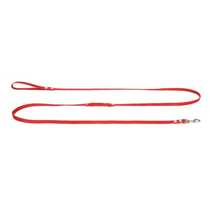 Поводок Аркон кожаный однослойный с переплётом, 250 х 1,4 см, красный