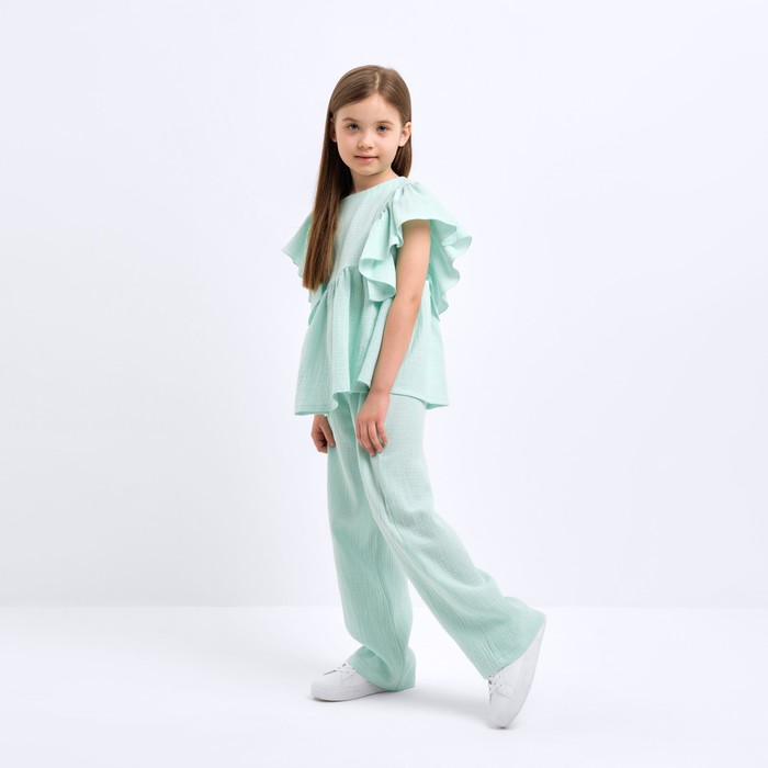 Комплект (блузка и брюки) для девочки MINAKU цвет бирюзовый, рост 98 см - фото 1926651057