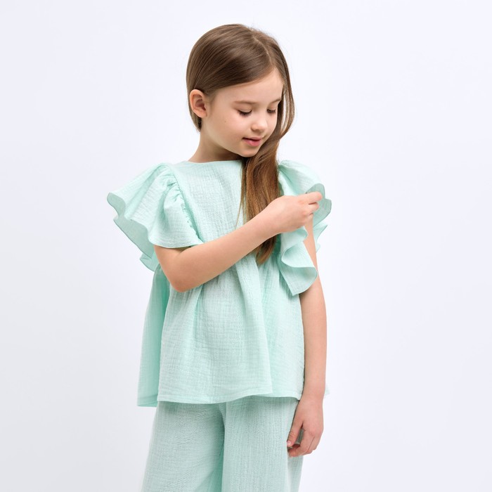 Комплект (блузка и брюки) для девочки MINAKU цвет бирюзовый, рост 98 см - фото 1926651059