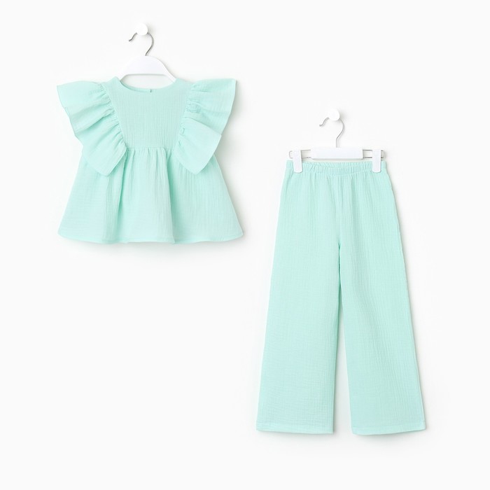 Комплект (блузка и брюки) для девочки MINAKU цвет бирюзовый, рост 98 см - фото 1926651061