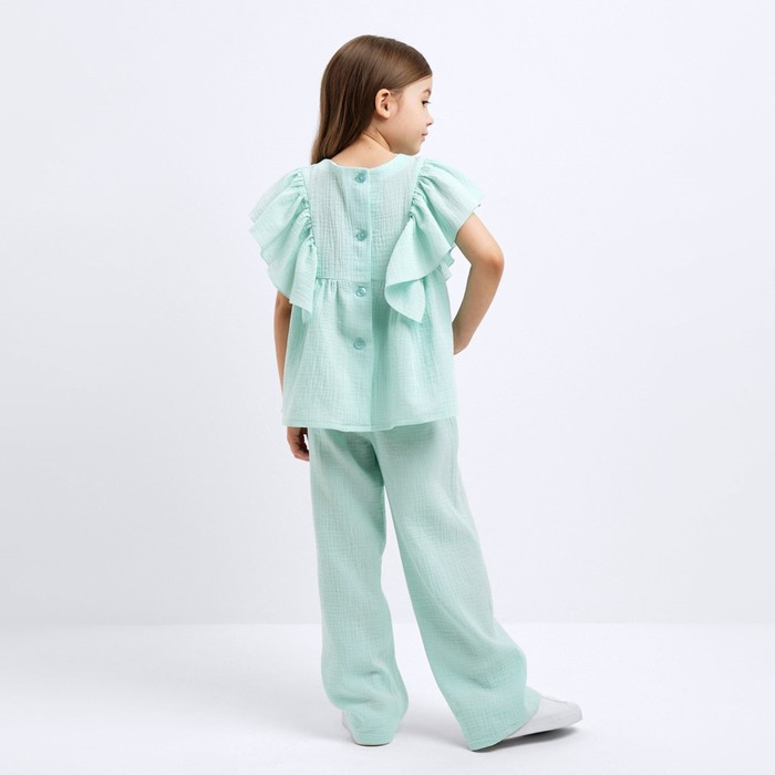 Комплект (блузка и брюки) для девочки MINAKU цвет бирюзовый, рост 134 см - фото 1907677061