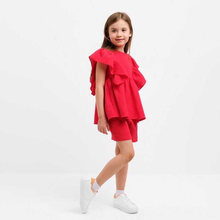 Комплект для девочки (блузка, шорты) MINAKU цвет красный, рост 104 - фото 1907677074