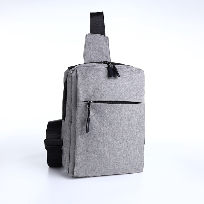 Сумка-слинг мужская из текстиля, с USB, цвет серый - Фото 1