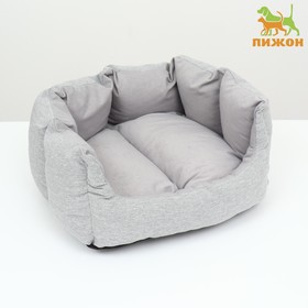 Лежак с подушкой  рогожка, вельвет,  50 х 40 х 23 см,серый