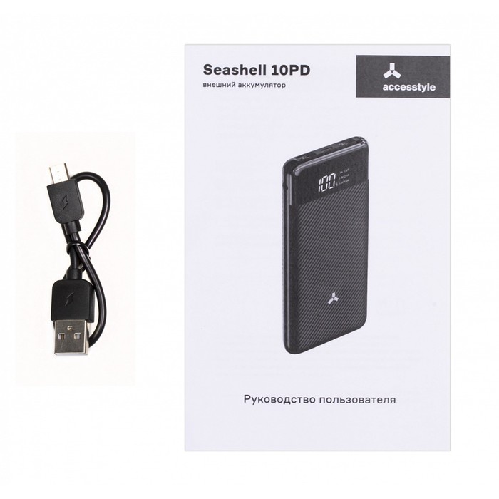 Внешний аккумулятор Accesstyle Seashell 10PD, 10000 мАч, 2 USB, 2.1 А, дисплей, черный - фото 51461402