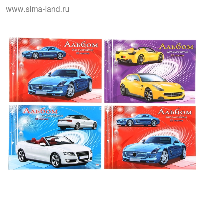 Альбом для рисования А4, 32 листа на скрепке "Автодизайн", обложка картон 240г/м2, блок офсет 100г/м2, 4 вида МИКС - Фото 1