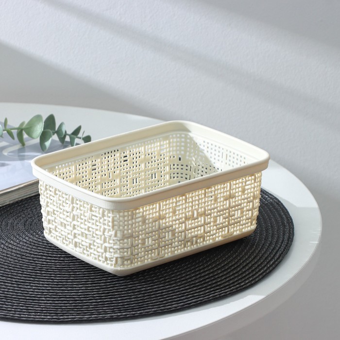 Лоток «Бязь», 12×17×7 см, цвет белый ротанг - Фото 1