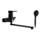 Смеситель для ванны ZEIN Z4052, излив 27 см, картридж 40 мм, с душевым набором, черный/хром - Фото 9