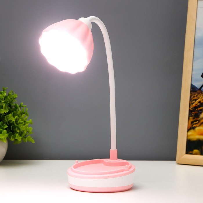 Настольная лампа "Лайни" LED 2Вт USB АКБ розовый 10,5x10,5x37 см RISALUX - фото 1907679239