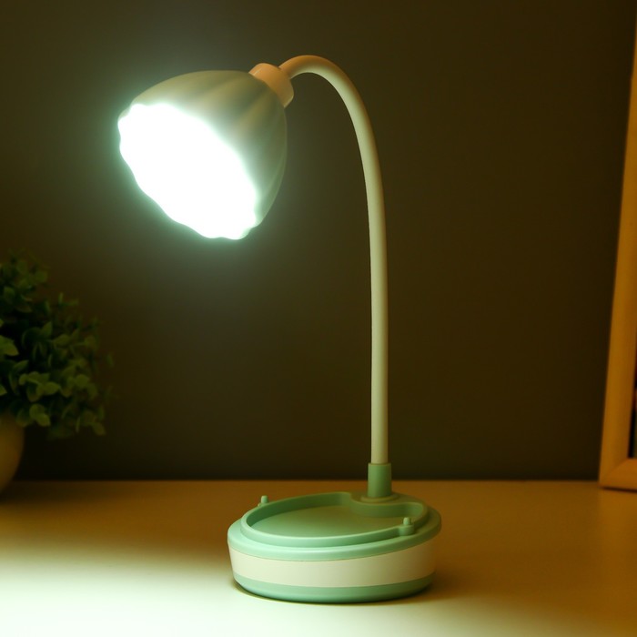 Настольная лампа "Лайни" LED 2Вт USB АКБ зёлёный 10,5x10,5x37 см RISALUX - фото 1907679267