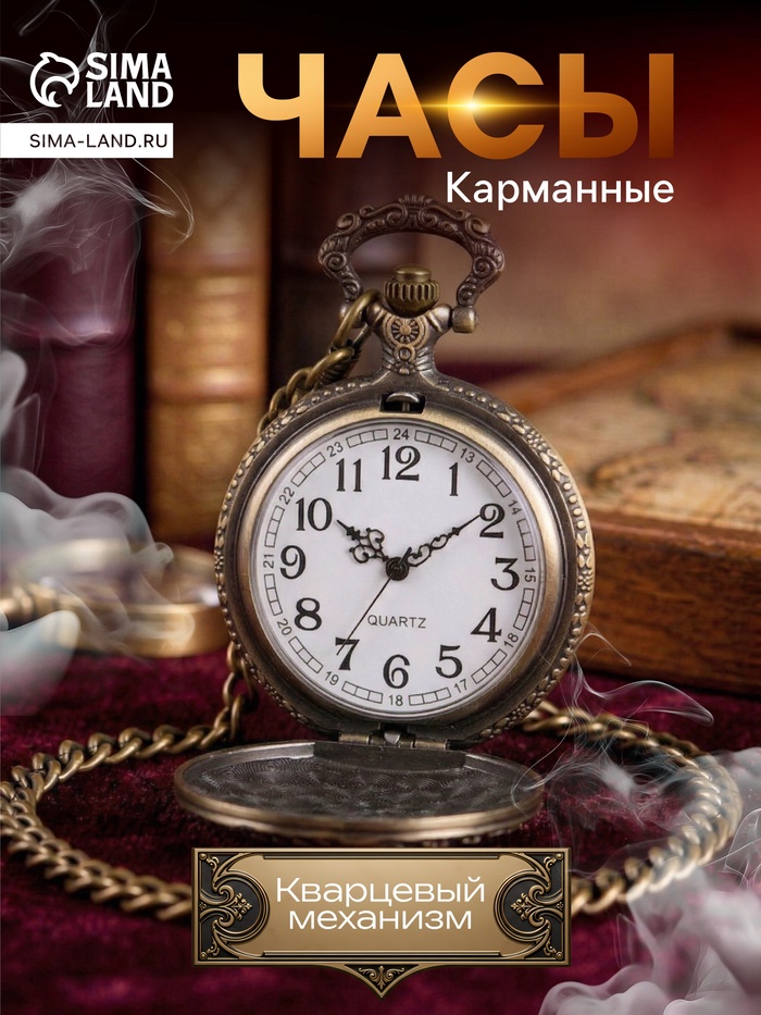 Часы карманные «Поезд», кварцевые, цепочка l-40 см, d=4.5 см - Фото 1
