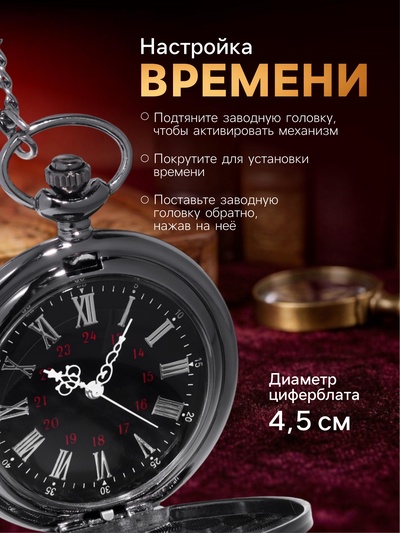 Часы карманные «Классика», кварцевые, цепочка 40 см, d=4.5 см