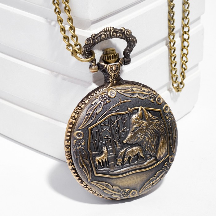 Часы карманные "Волк", кварцевые, цепочка l-40 см, d-4.5 см - Фото 1