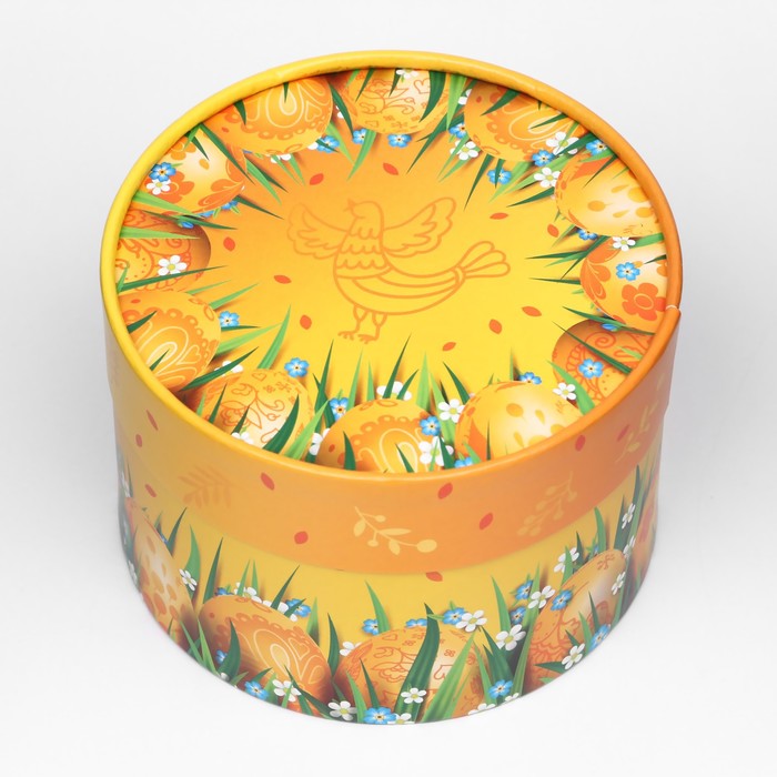 Коробка «Пасхальные яйца на оранжевом», завальцованная, 13×8.5 см - Фото 1